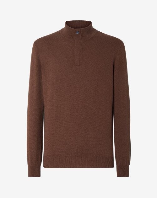 Tobacco brown cashmere button-up jumper