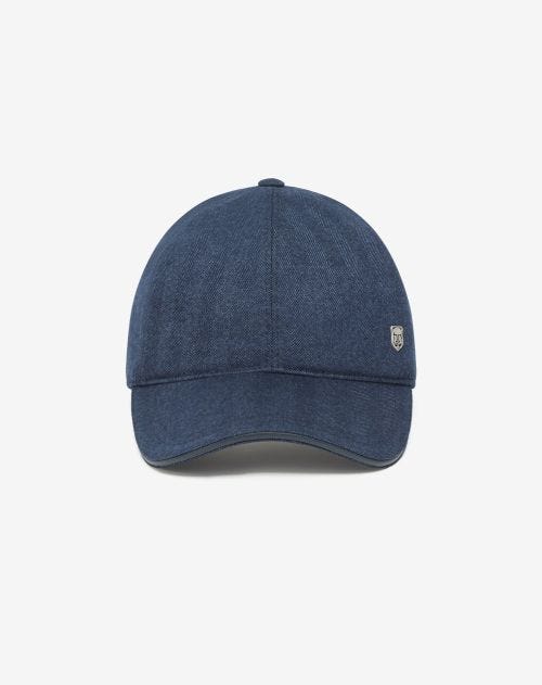 Cappello baseball blu in lana, seta e cashmere