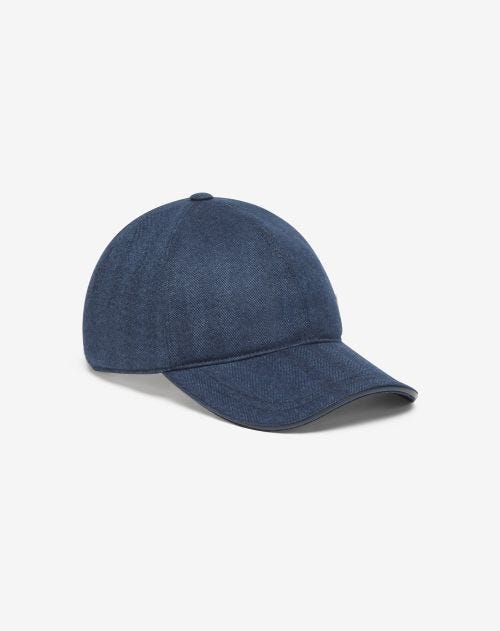 Cappello baseball blu in lana, seta e cashmere