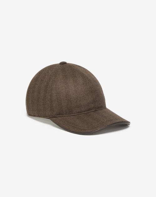 Casquette de baseball marron en laine, soie et cachemire