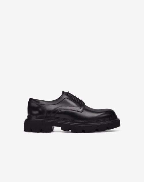 Black aged calfskin derby shoes