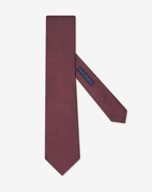 Burgundy silk tie with jacquard micro pattern