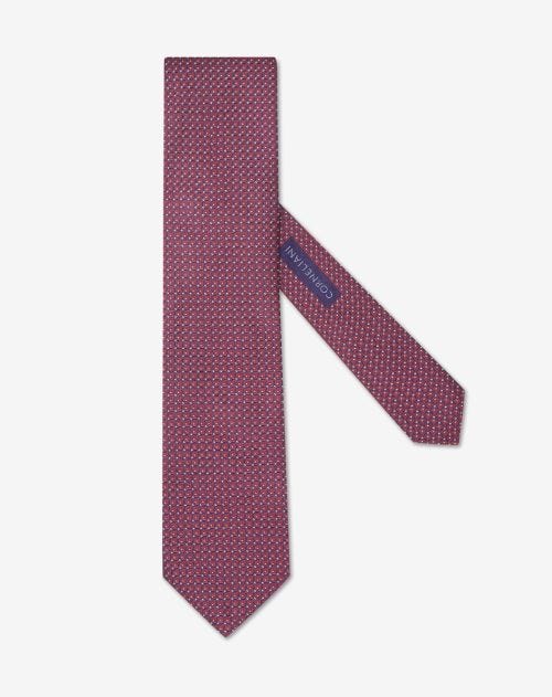 Burgundy silk tie with jacquard geometric pattern