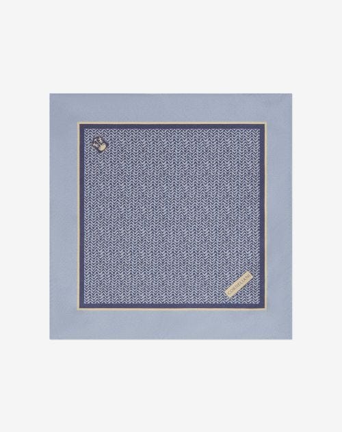 Beige/light blue pure silk satin pocket square