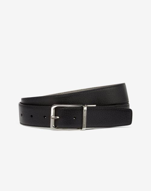 Black/grey leather belt with dollar print