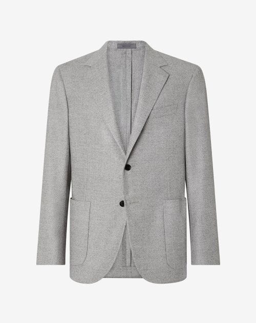 Veste gris clair en laine à chevrons