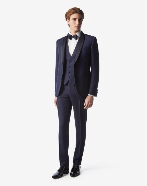 Navy blue S120's wool sablé tuxedo