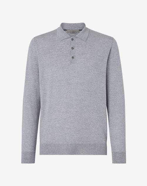 Grijs poloshirt met lange mouwen in wol