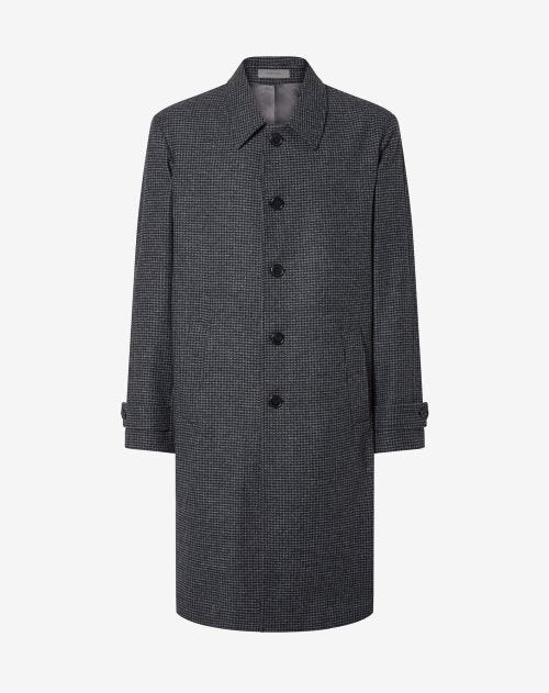 Grey pied de poule wool and cashmere coat