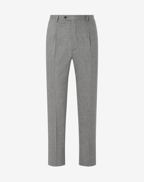 Pantalon gris clair à 1 pince en laine et cachemire