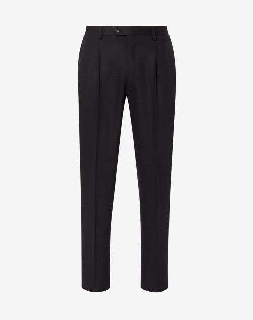 Pantalon noir à 1 pince en laine et cachemire