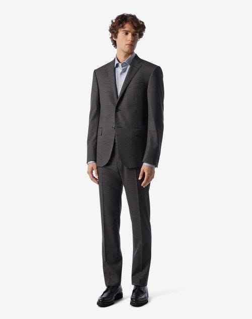 Grey stretch wool suit with micro-pattern