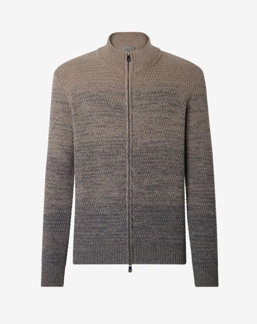 Beige full-zip trui in wol en duurzaam kasjmier