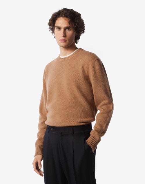 Camel wool and alpaca crew-neck sweater