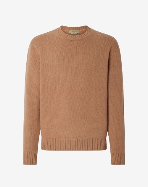 Camel wool and alpaca crew-neck sweater