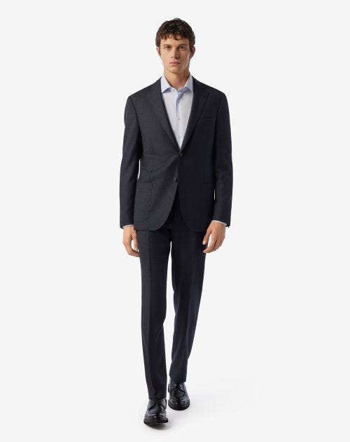 Blue S130's wool twill suit with micropattern