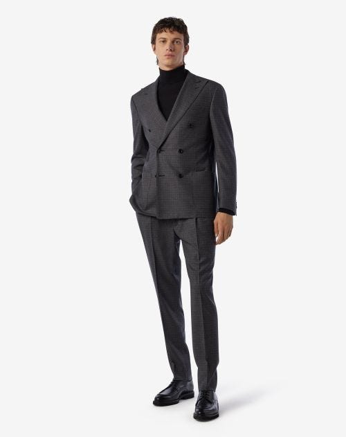 Grey wool suit with micro-pattern