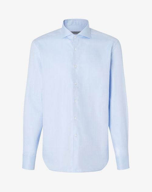 Camicia azzurra in cotone stretch con micro fantasia