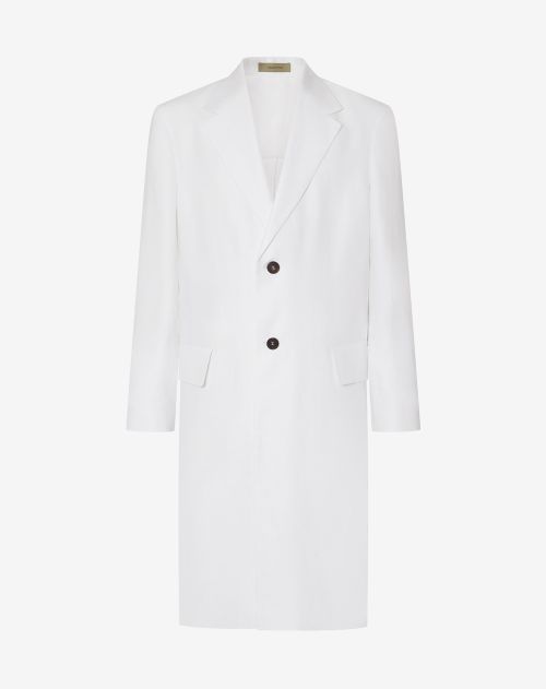 Optical white twill linen duster coat