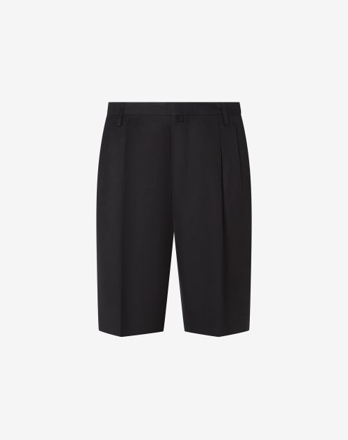 Black wool and linen twill  Bermuda shorts