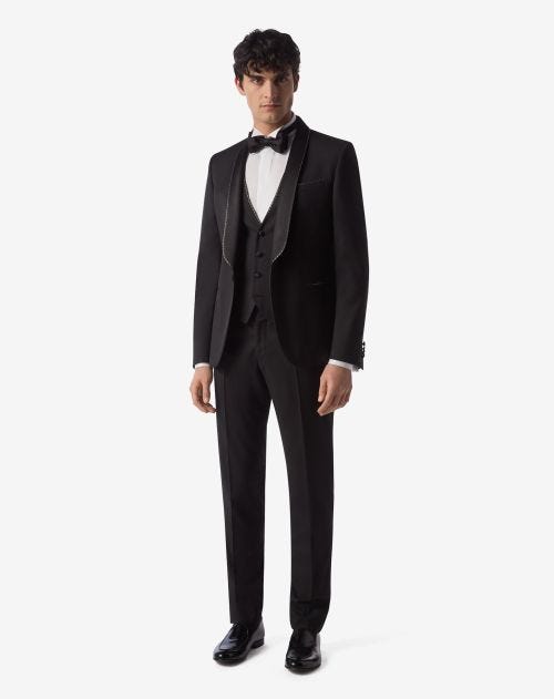 Black 130's wool twill tuxedo