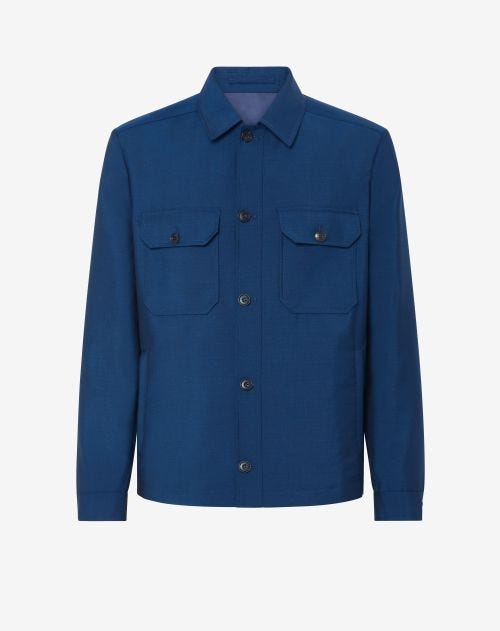 Kobaltblauw overshirt van wol en mohair