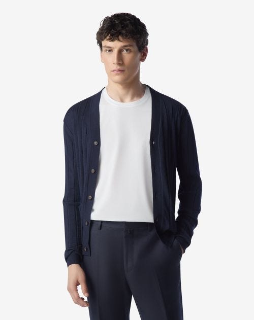 Navy blue ultra fine wool cardigan