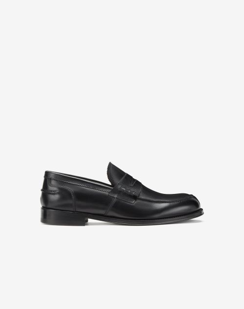 Black antiqued leather penny loafer