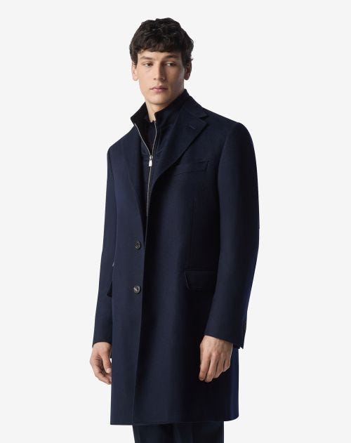 Navy blue beaver coat in pure cashmere