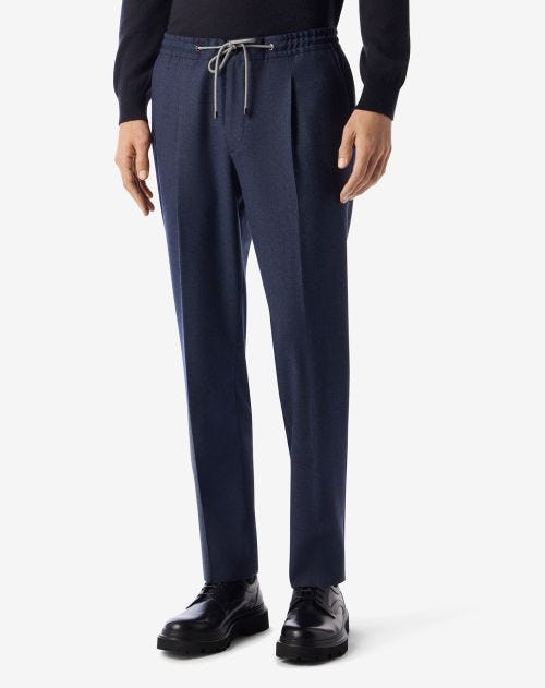 Denim-blue wool and cashmere trousers