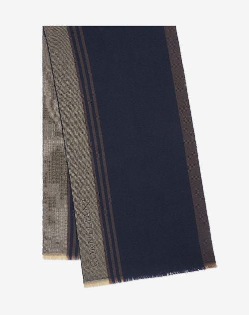 Navy blue wool and jacquard cashmere scarf