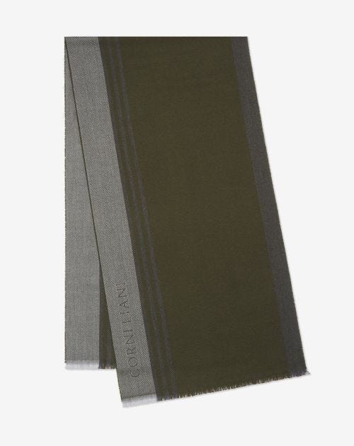 Green wool and jacquard cashmere scarf