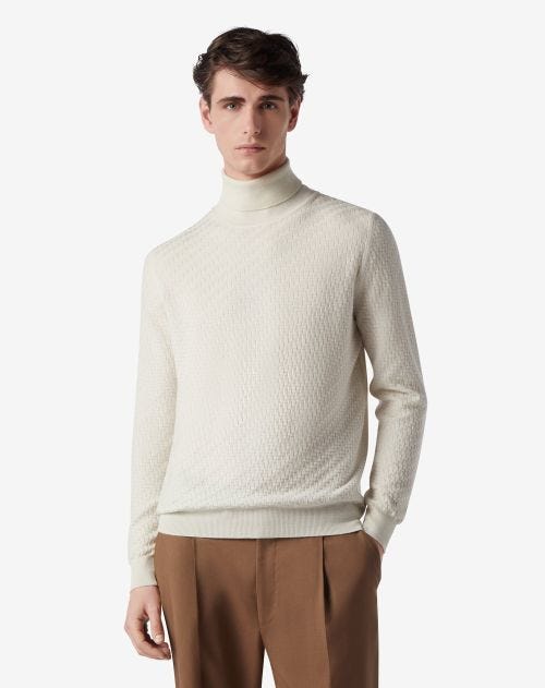 White extra fine merino wool roller neck jumper