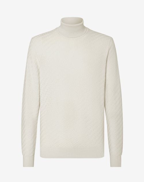 White extra fine merino wool roller neck jumper