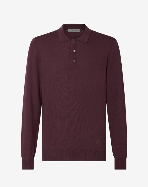 Paars poloshirt met knopen van extrafijne merinowol