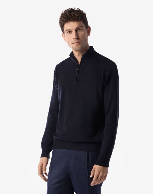 Blue wool and cashmere zip jumper