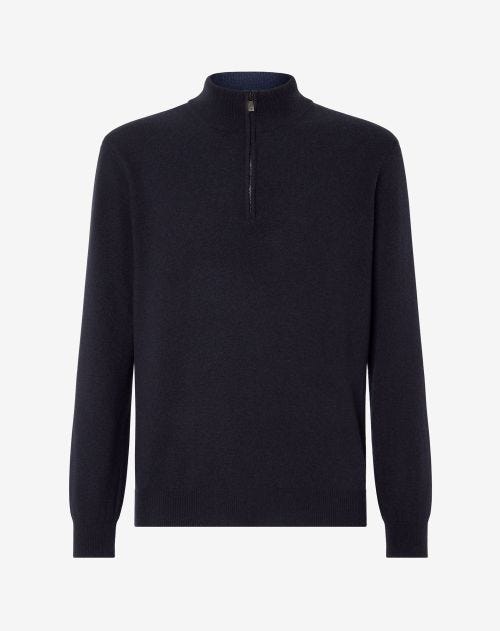 Blue wool and cashmere zip jumper