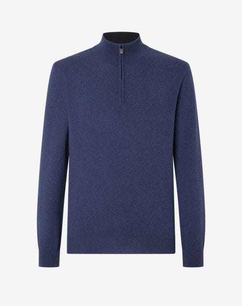 Pull zippé bleu clair chiné en laine et cachemire