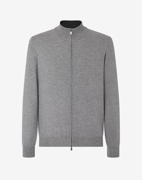 Grijs gemêleerde full-zip trui van wol en kasjmier