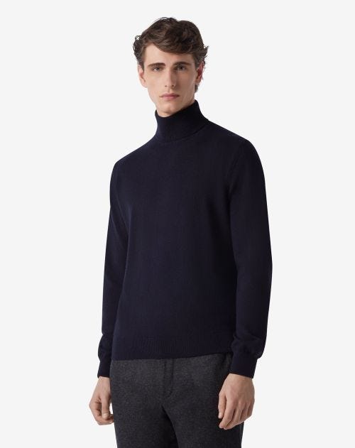 Navy blue pure cashmere turtleneck