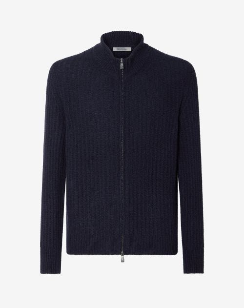 Navy blue eco-cashmere full zip jumper