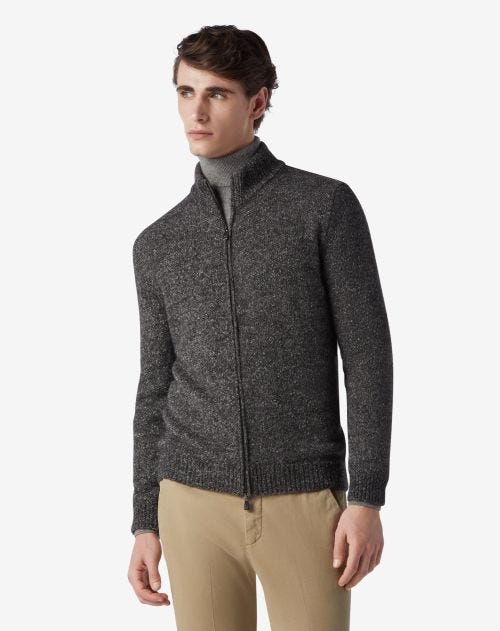 Melange grey alpaca blend full zip jumper