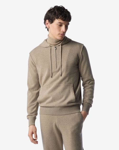 Beige wool and cashmere zipped jumper