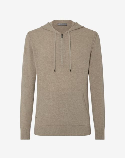 Beige met rits trui van wol en kasjmier