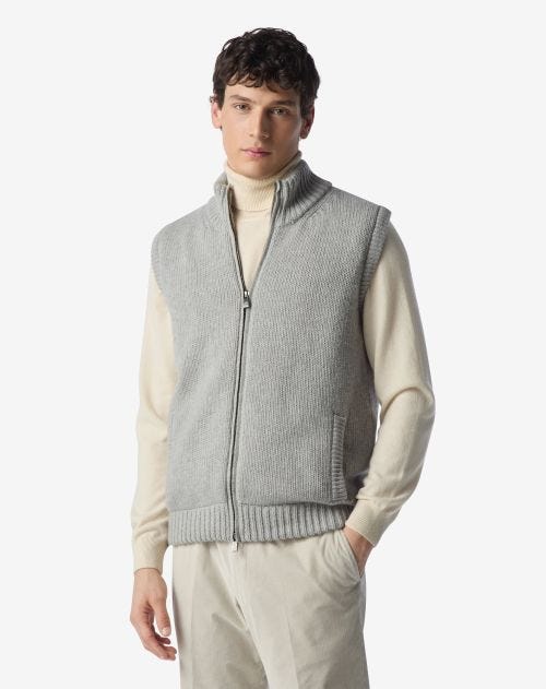 Light grey wool and cashmere full zip jumper