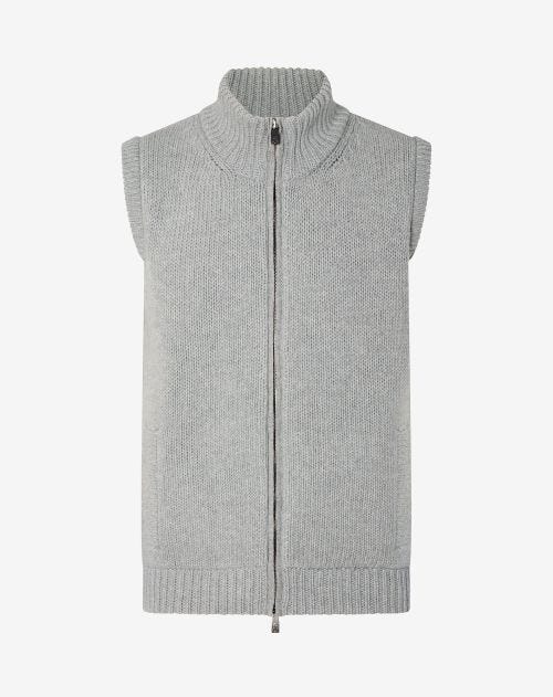 Light grey wool and cashmere full zip jumper