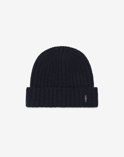 Dark blue wool and cashmere beanie