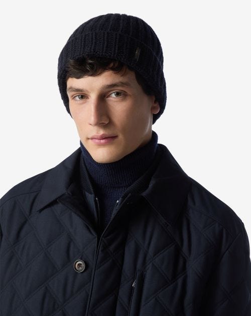 Dark blue wool and cashmere beanie