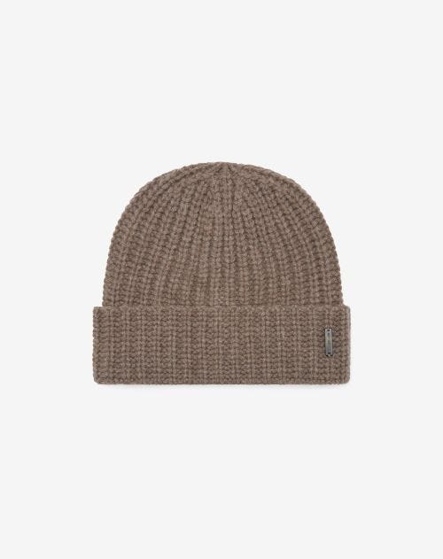 Melange hazelnut wool and cashmere beanie