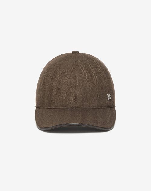 Cappello baseball marrone in lana, seta e cashmere